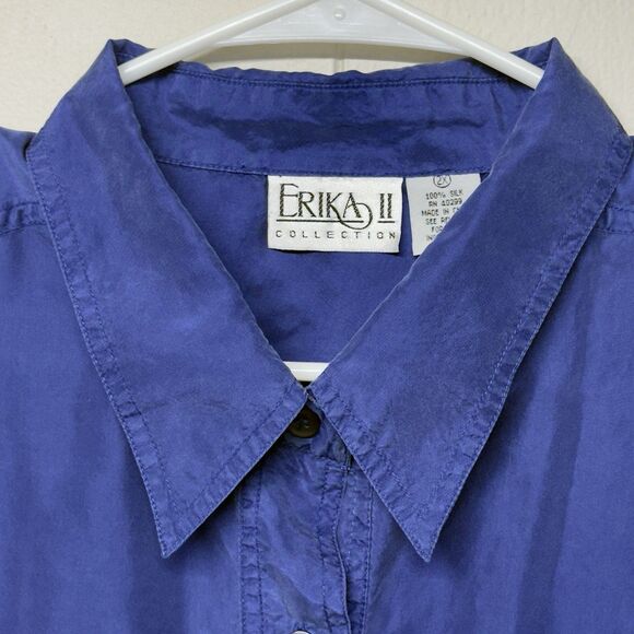 Erika 100% Sillk Short Sleeve Shirt Button Front Lightweight Blue Women 2x EUC - Picture 4 of 10
